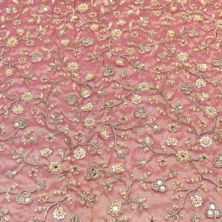 Premium Bamber Tissue Zari & Mirror Embroidery Fabric – Premium Designer Tissue Fabric V2564C-4
