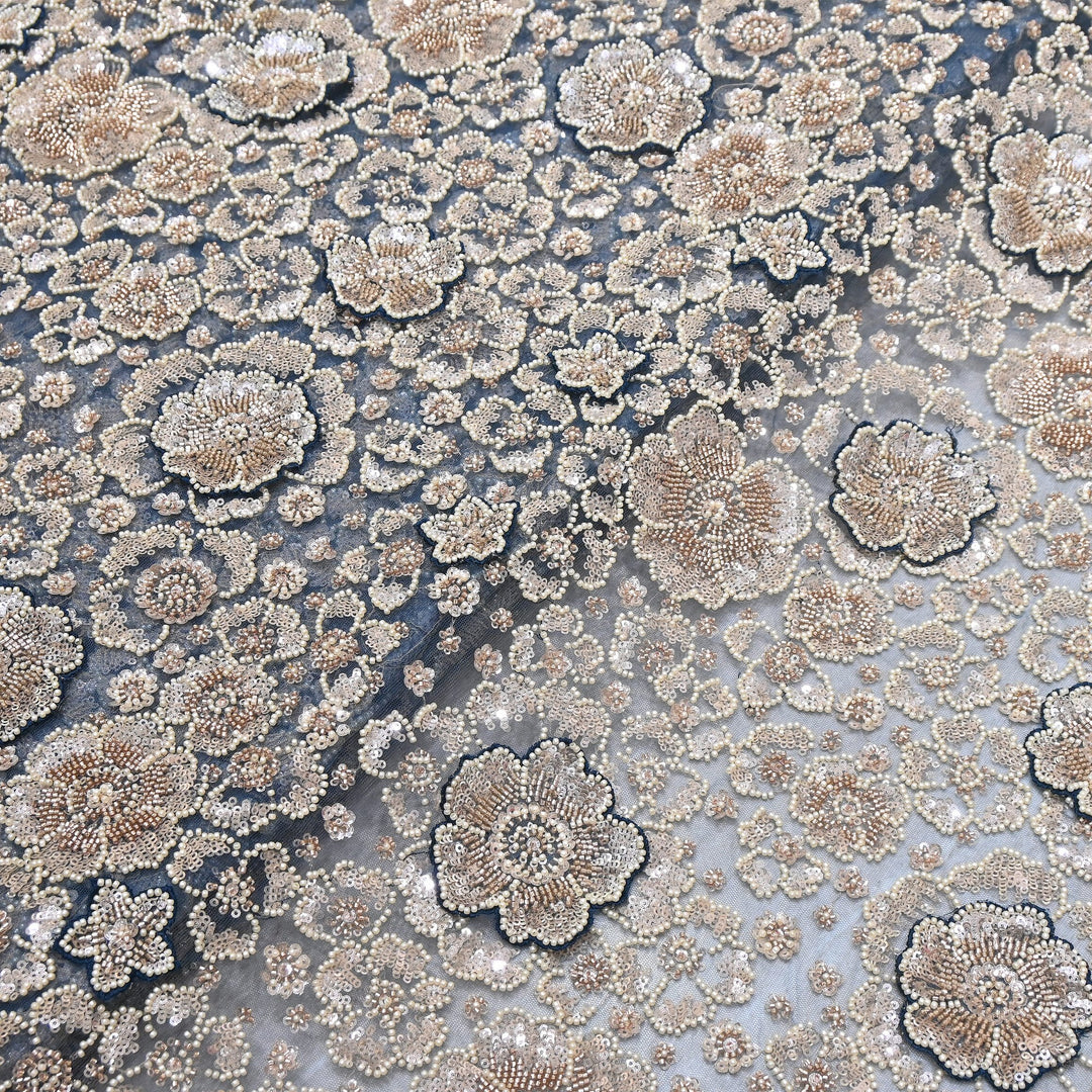 Premium Net Moti & Sequins Embroidery Fabric | Designer Fabrics | V2791C-01