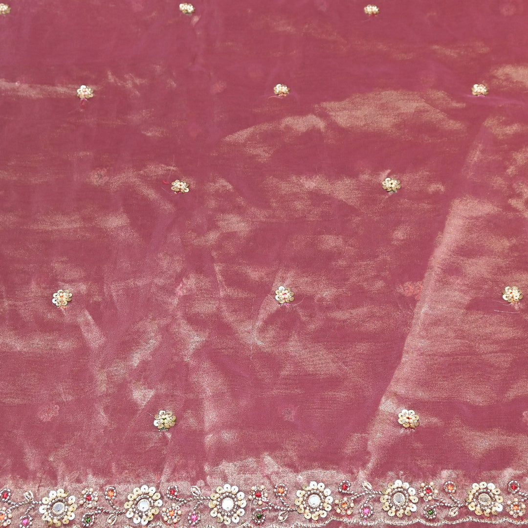 Bamber Tissue Zari & Mirror Work Embroidery Fabric | Designer Fabric - V2650C-4