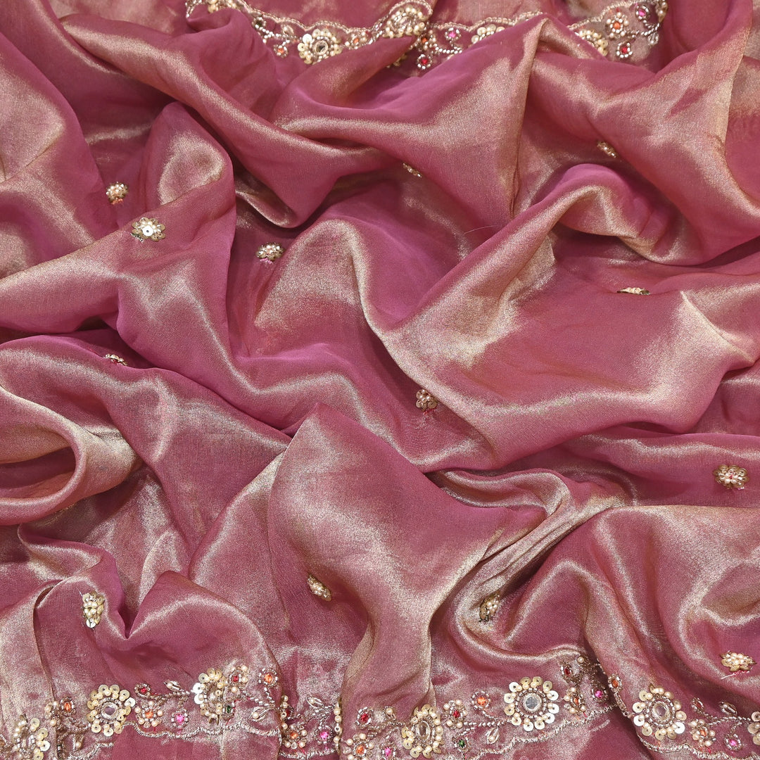 Bamber Tissue Zari & Mirror Work Embroidery Fabric | Designer Fabric - V2650C-4