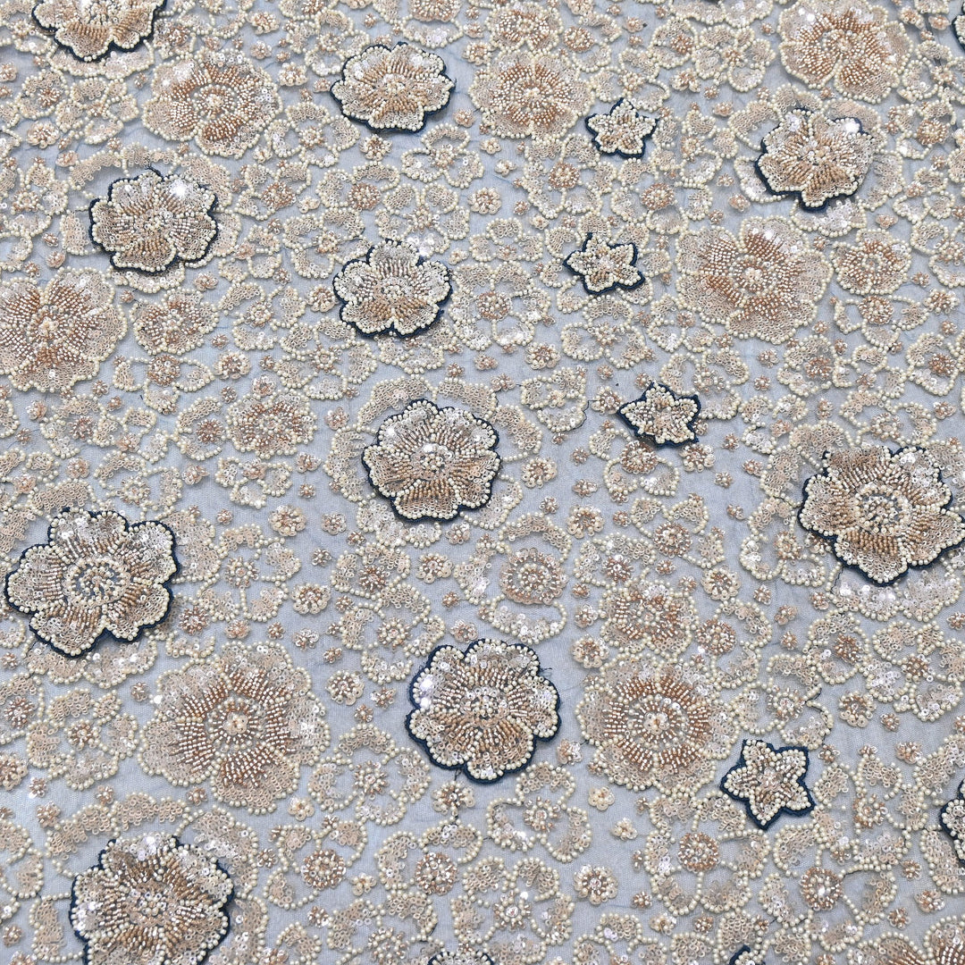 Premium Net Moti & Sequins Embroidery Fabric | Designer Fabrics | V2791C-01