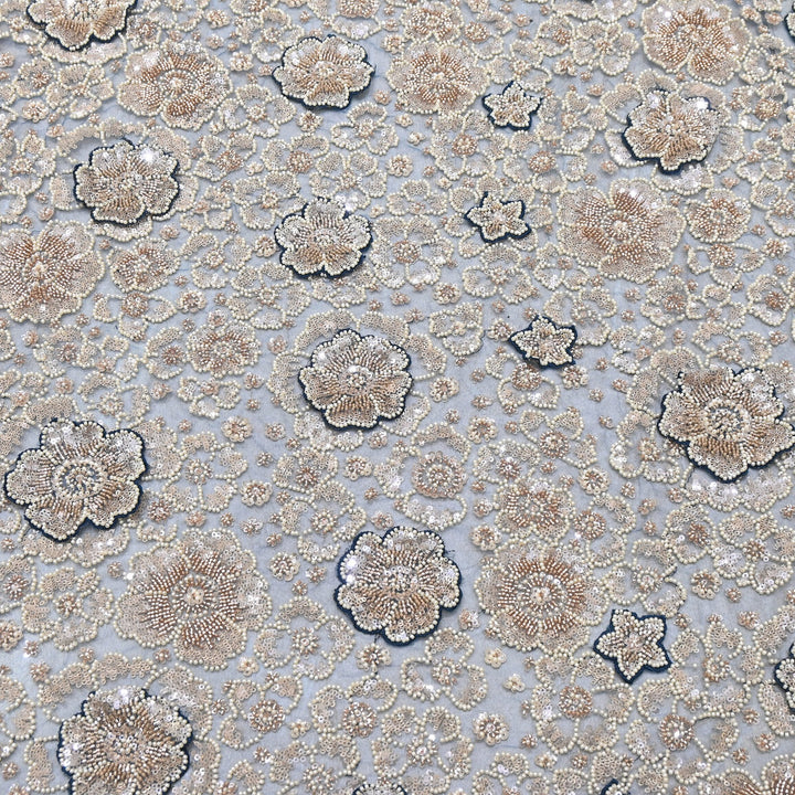 Premium Net Moti & Sequins Embroidery Fabric | Designer Fabrics | V2791C-01