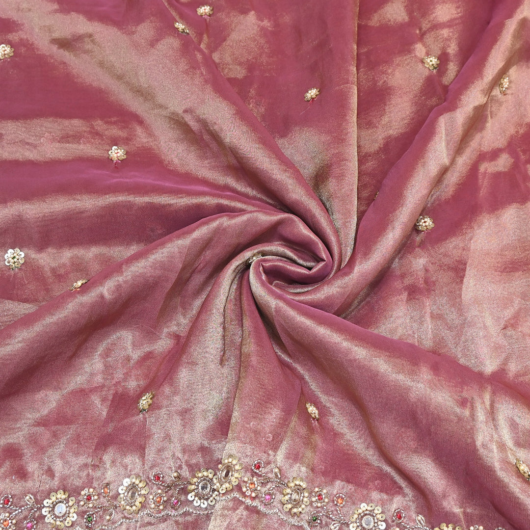 Bamber Tissue Zari & Mirror Work Embroidery Fabric | Designer Fabric - V2650C-4