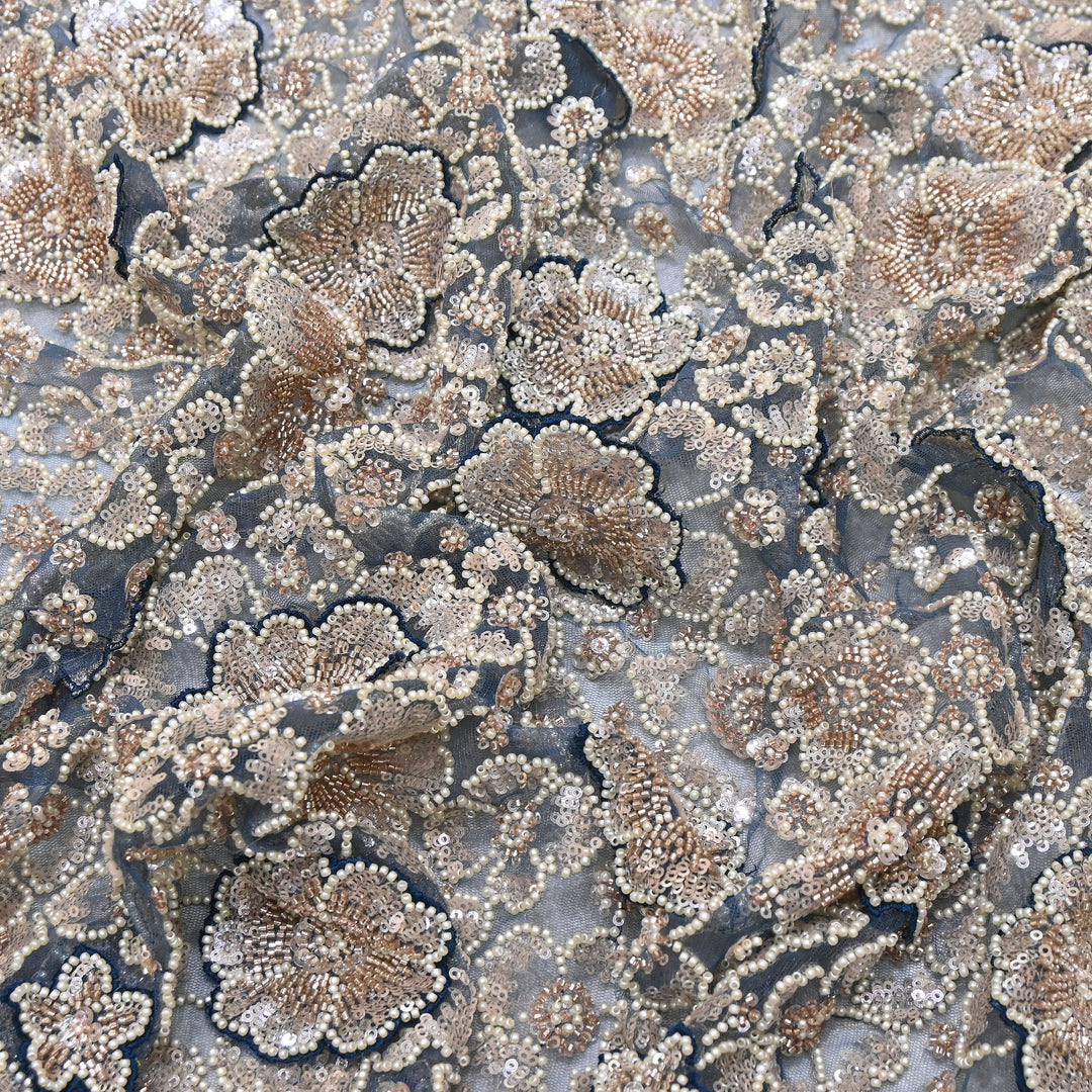 Premium Net Moti & Sequins Embroidery Fabric | Designer Fabrics | V2791C-01