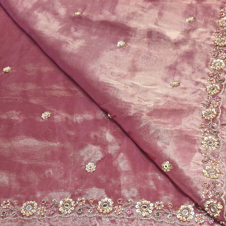 Bamber Tissue Zari & Mirror Work Embroidery Fabric | Designer Fabric - V2650C-4