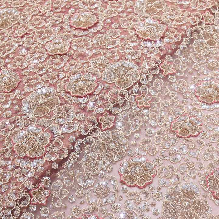 Premium Net Moti & Sequins Embroidery Fabric | Designer Fabrics | V2791C-02