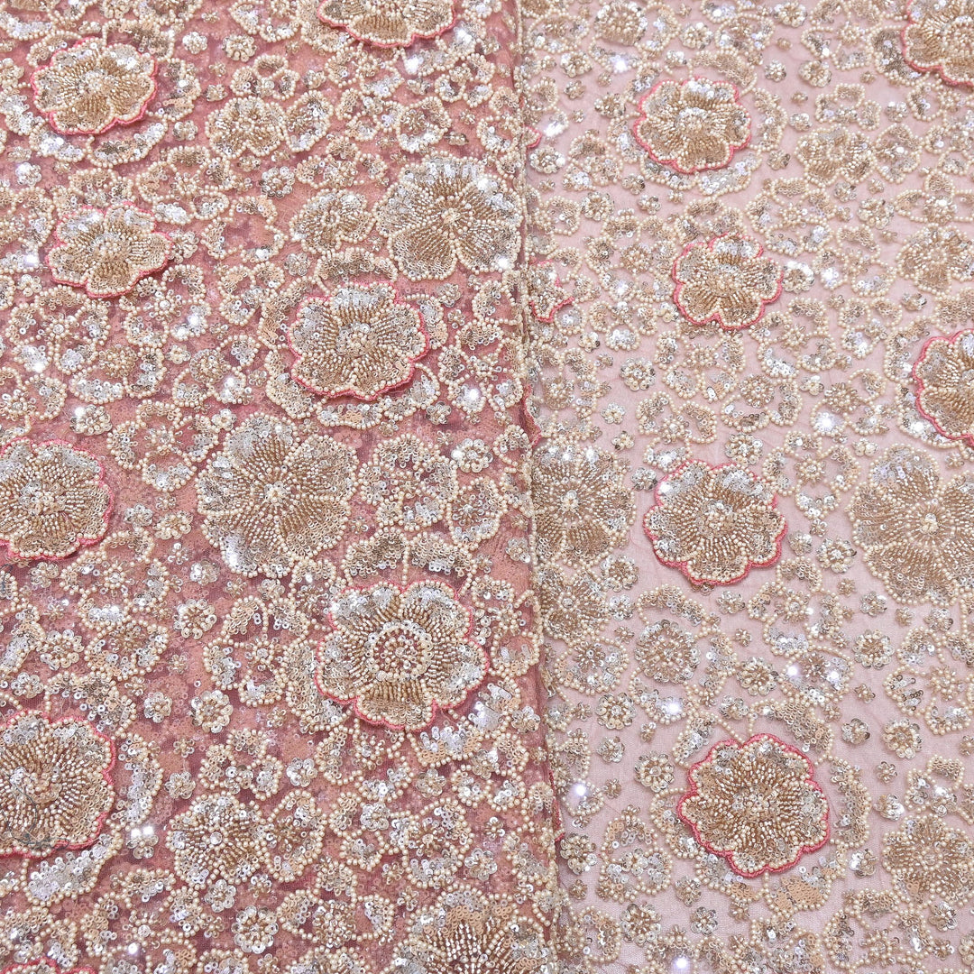Premium Net Moti & Sequins Embroidery Fabric | Designer Fabrics | V2791C-02
