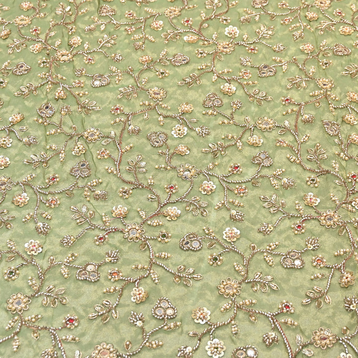 Premium Bamber Tissue Zari & Mirror Embroidery Fabric – Premium Designer Tissue Fabric V2564C-5