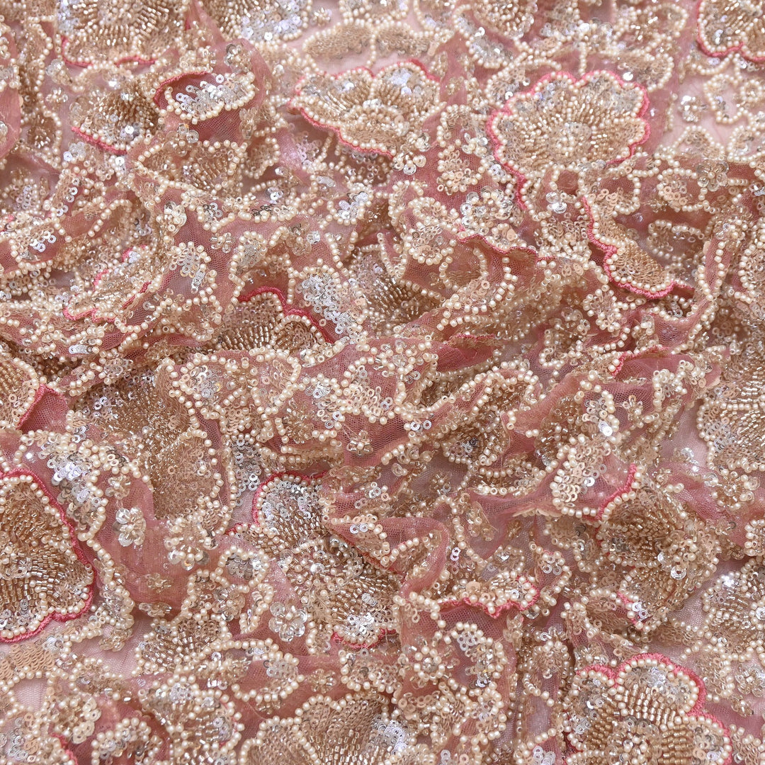 Premium Net Moti & Sequins Embroidery Fabric | Designer Fabrics | V2791C-02