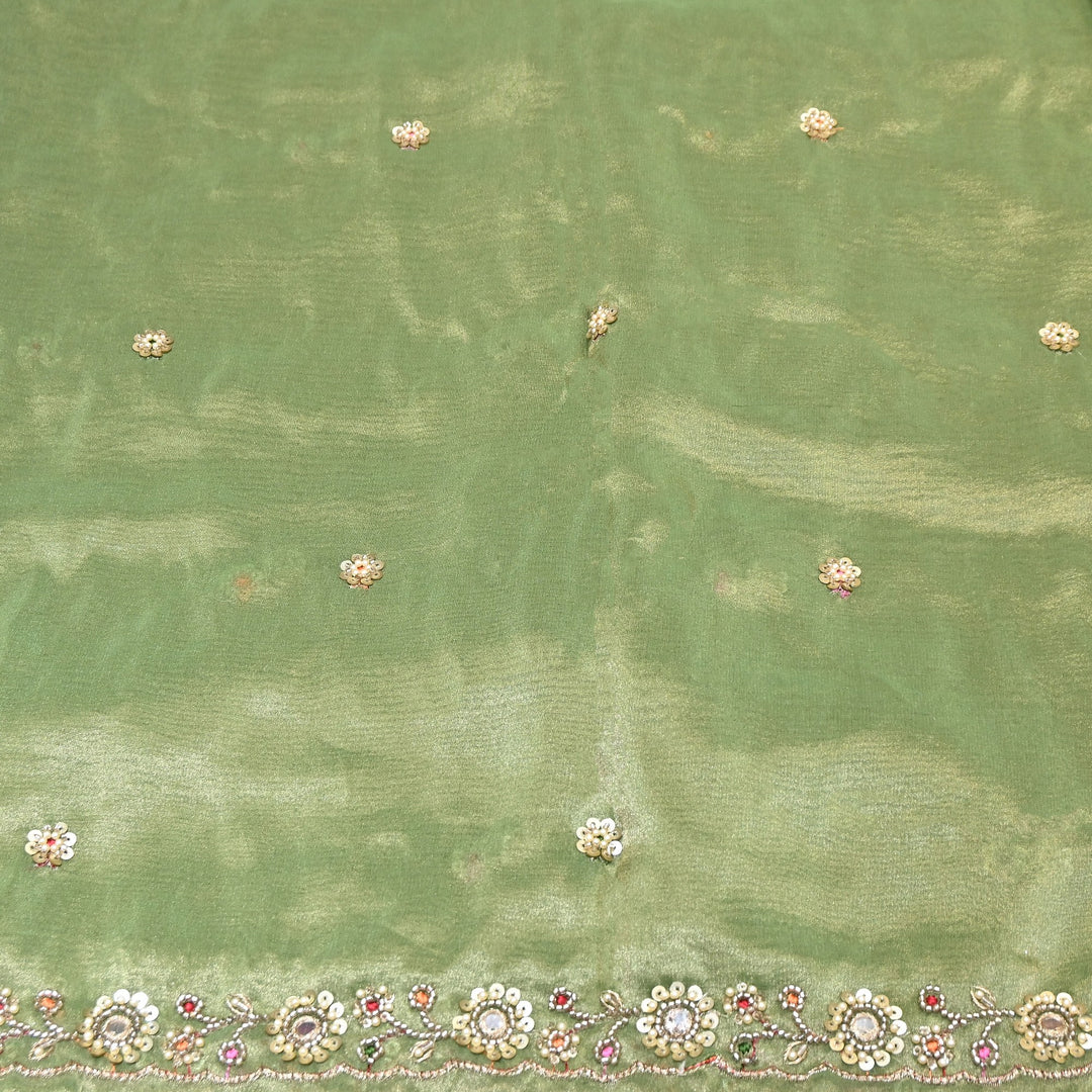 Bamber Tissue Zari & Mirror Work Embroidery Fabric | Designer Fabric - V2650C-5