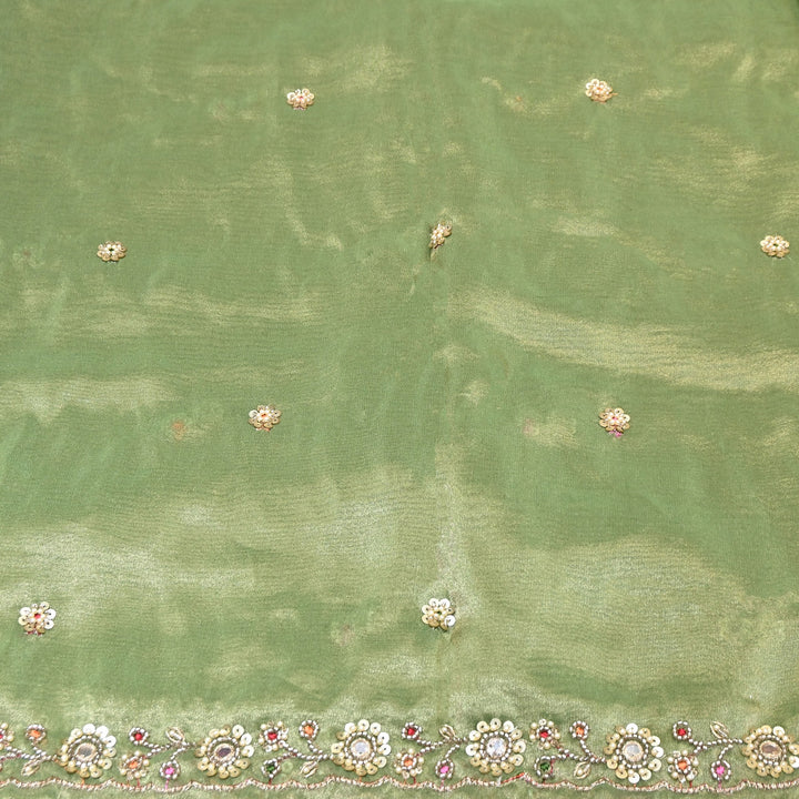 Bamber Tissue Zari & Mirror Work Embroidery Fabric | Designer Fabric - V2650C-5
