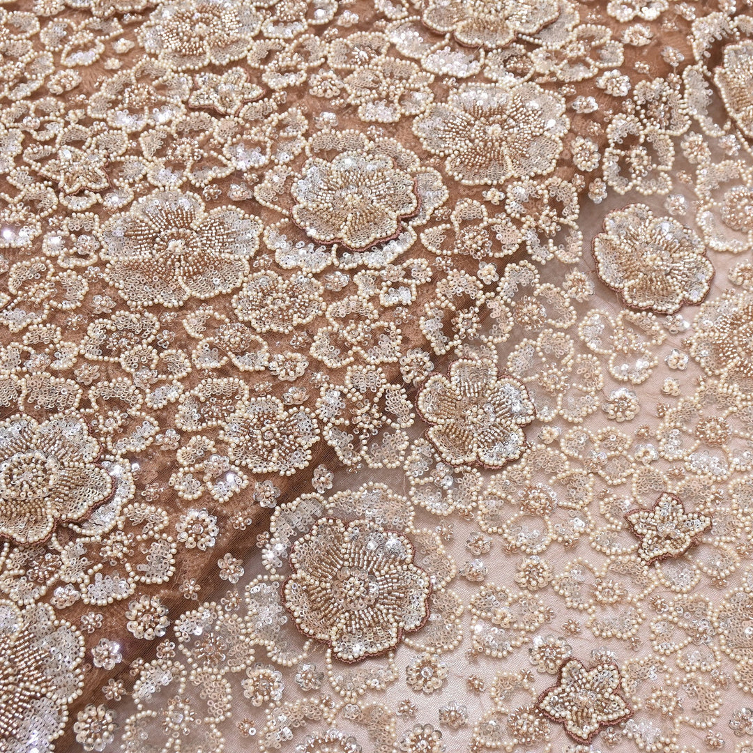 Premium Net Moti & Sequins Embroidery Fabric | Designer Fabrics | V2791C-03