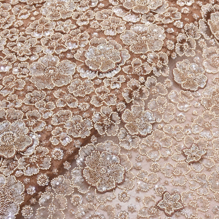 Premium Net Moti & Sequins Embroidery Fabric | Designer Fabrics | V2791C-03