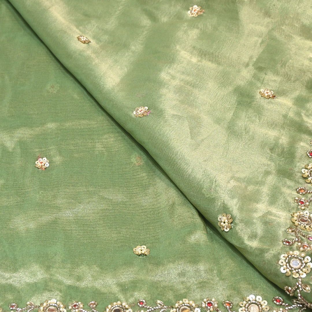 Bamber Tissue Zari & Mirror Work Embroidery Fabric | Designer Fabric - V2650C-5