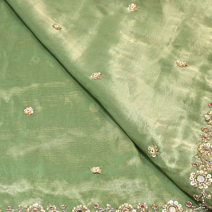 Bamber Tissue Zari & Mirror Work Embroidery Fabric | Designer Fabric - V2650C-5