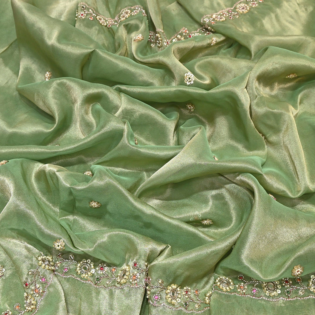 Bamber Tissue Zari & Mirror Work Embroidery Fabric | Designer Fabric - V2650C-5