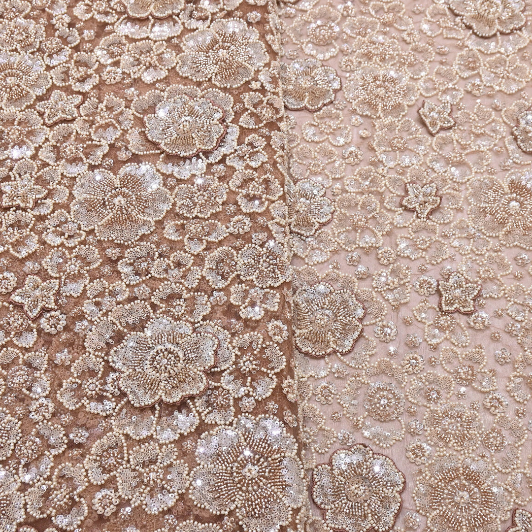 Premium Net Moti & Sequins Embroidery Fabric | Designer Fabrics | V2791C-03