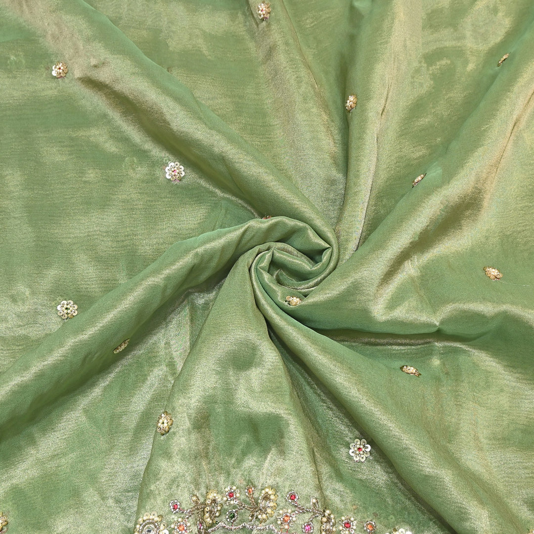 Bamber Tissue Zari & Mirror Work Embroidery Fabric | Designer Fabric - V2650C-5