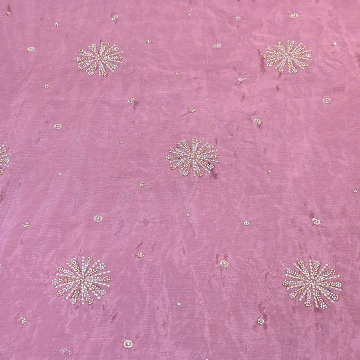 Chinon Zari & Moti Work Embroidery Fabric | Designer Fabric - V2615C-1