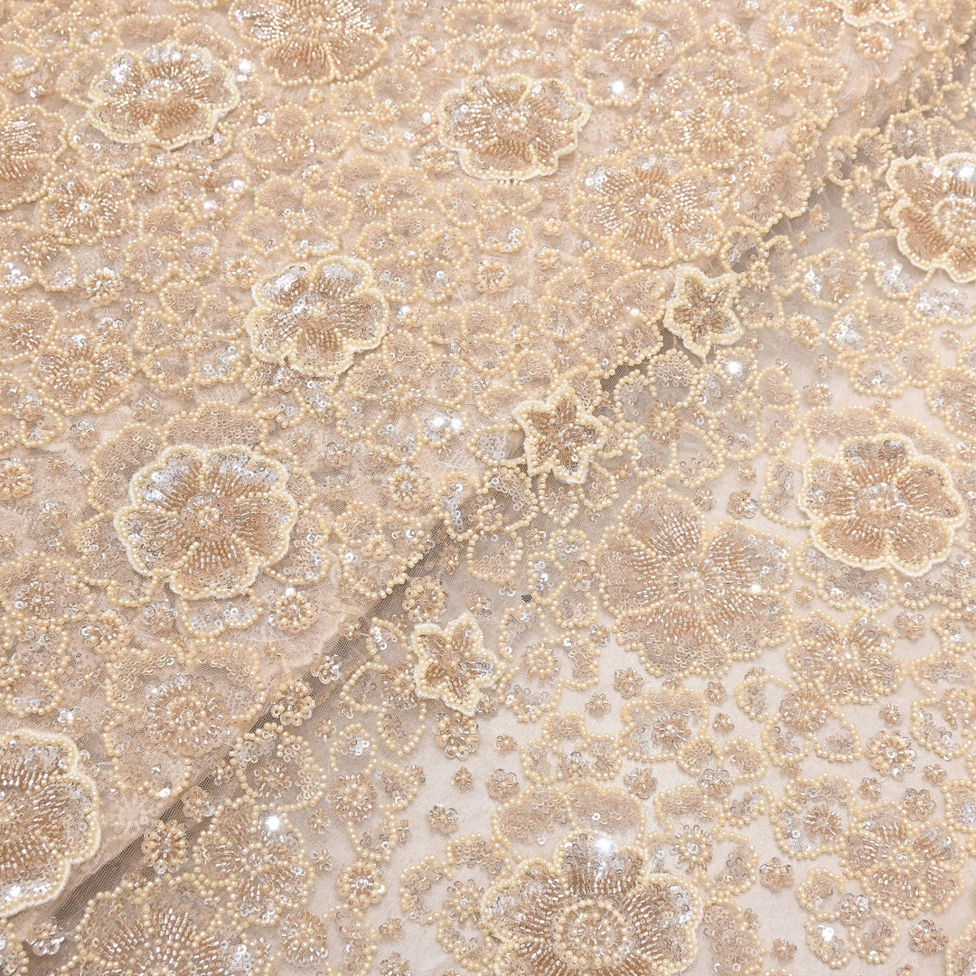 Premium Net Moti & Sequins Embroidery Fabric | Designer Fabrics | V2791C-04