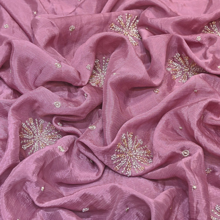 Chinon Zari & Moti Work Embroidery Fabric | Designer Fabric - V2615C-1