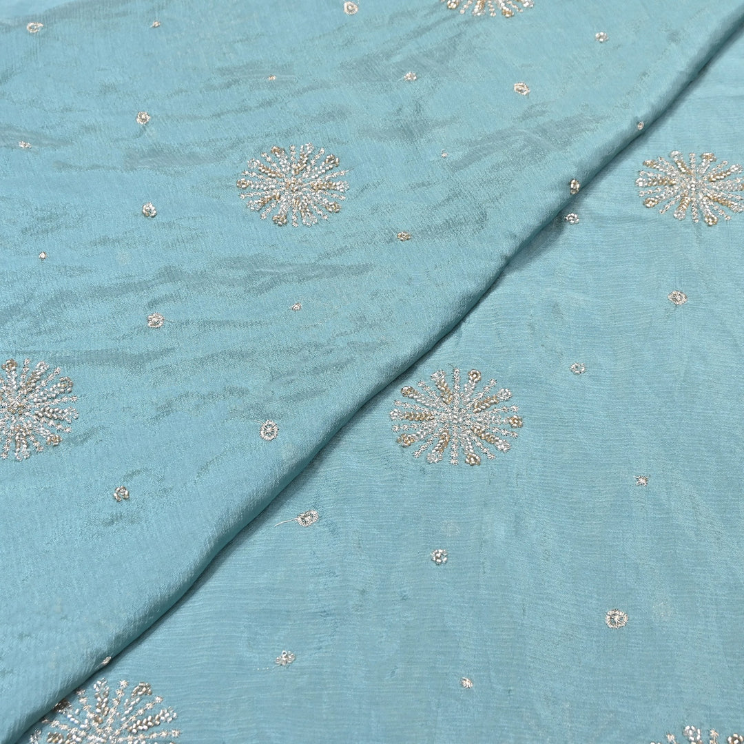 Chinon Zari & Moti Work Embroidery Fabric | Designer Fabric - V2615C-2