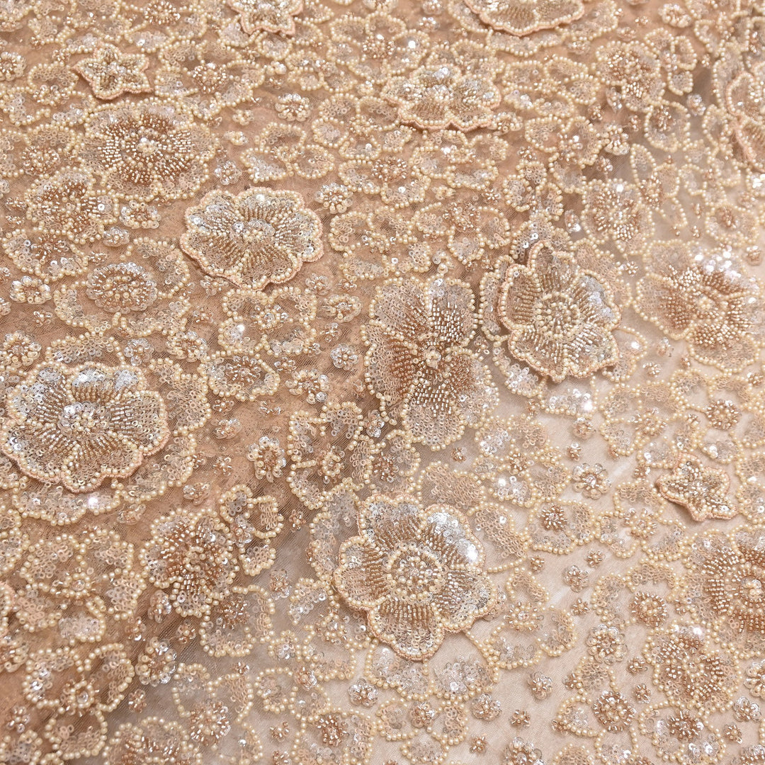 Premium Net Moti & Sequins Embroidery Fabric | Designer Fabrics | V2791C-05
