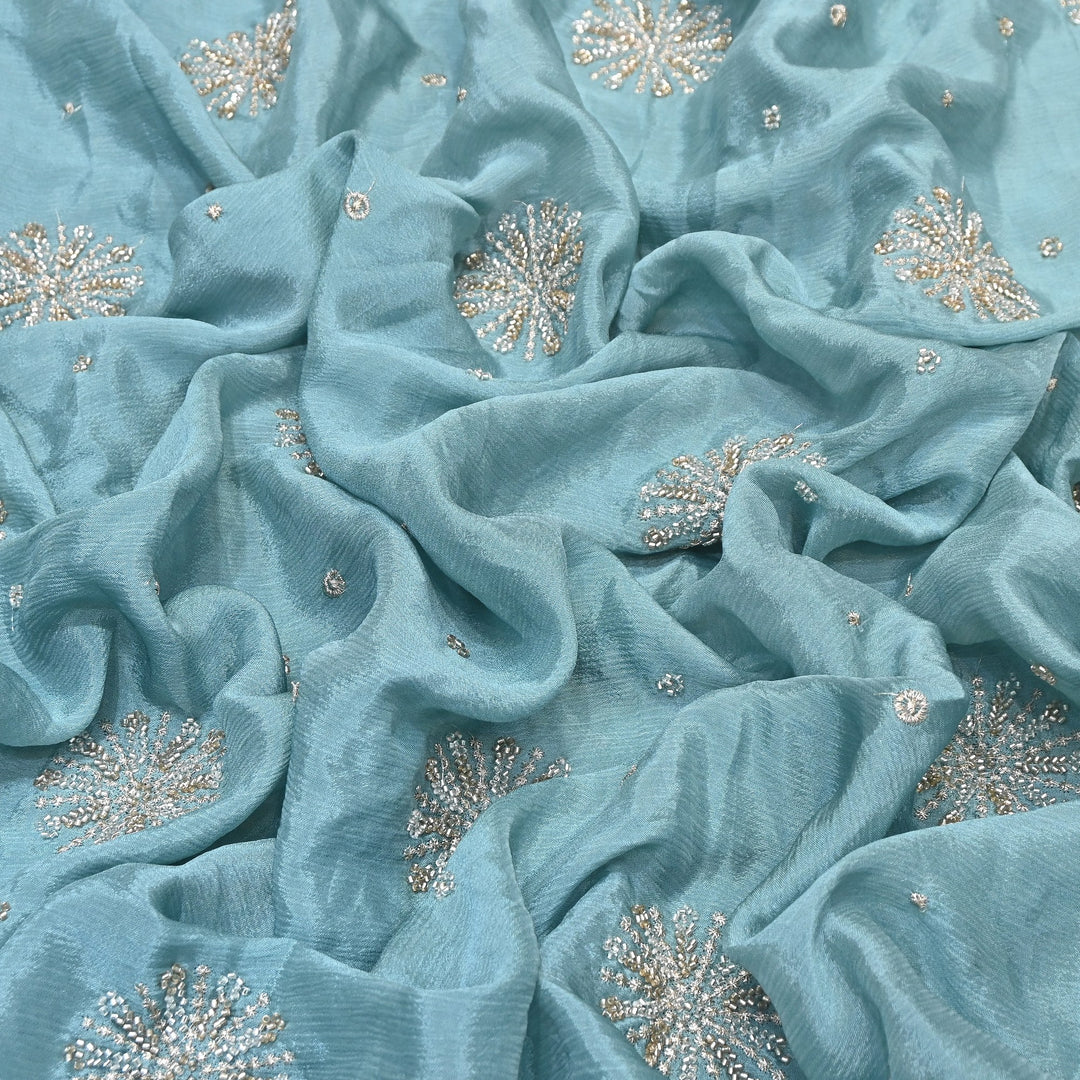 Chinon Zari & Moti Work Embroidery Fabric | Designer Fabric - V2615C-2