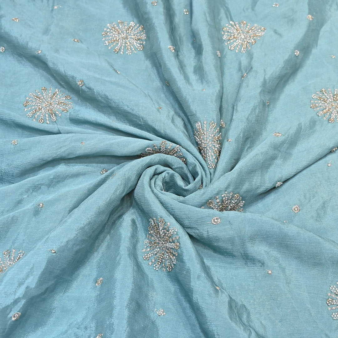 Chinon Zari & Moti Work Embroidery Fabric | Designer Fabric - V2615C-2