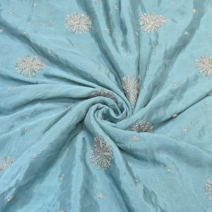 Chinon Zari & Moti Work Embroidery Fabric | Designer Fabric - V2615C-2
