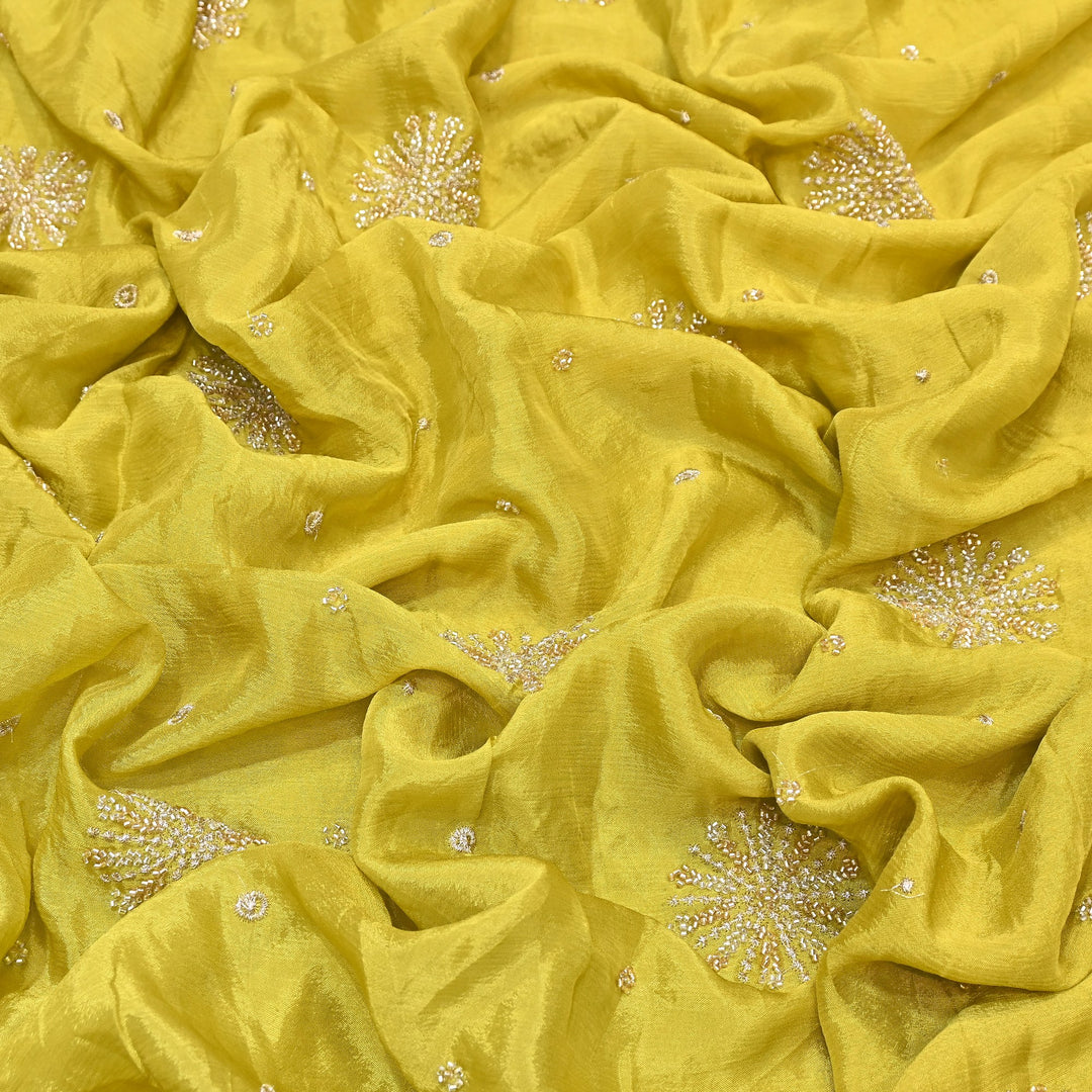 Chinon Zari & Moti Work Embroidery Fabric | Designer Fabric - V2615C-3