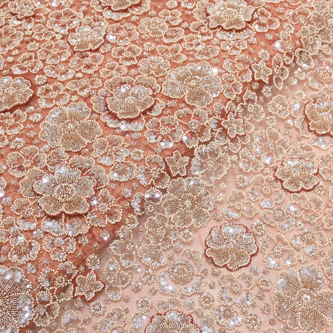 Premium Net Moti & Sequins Embroidery Fabric | Designer Fabrics | V2791C-06