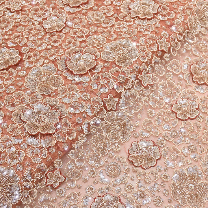 Premium Net Moti & Sequins Embroidery Fabric | Designer Fabrics | V2791C-06