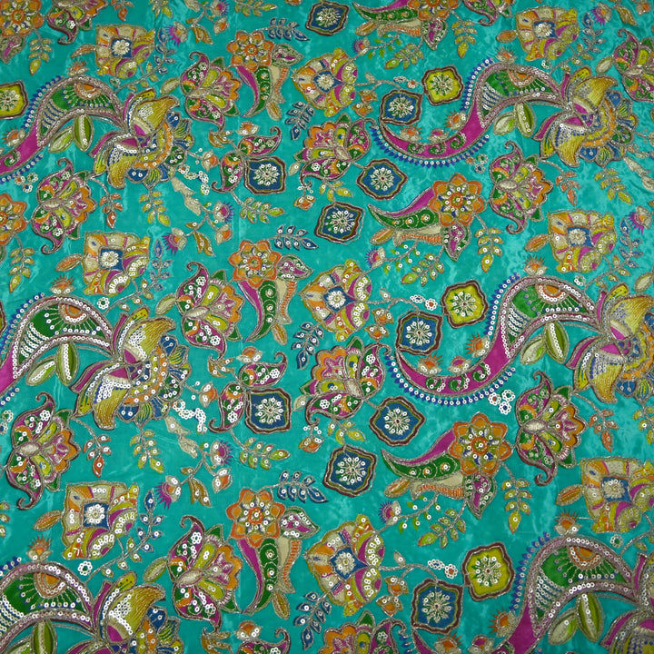 Crape Position Print Zari Sequence Embroidery Fabrics