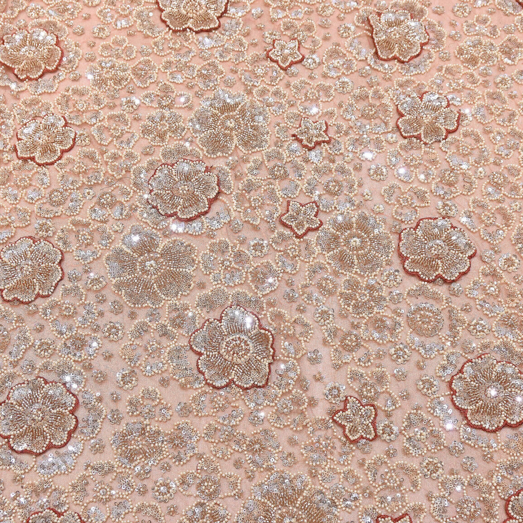 Premium Net Moti & Sequins Embroidery Fabric | Designer Fabrics | V2791C-06