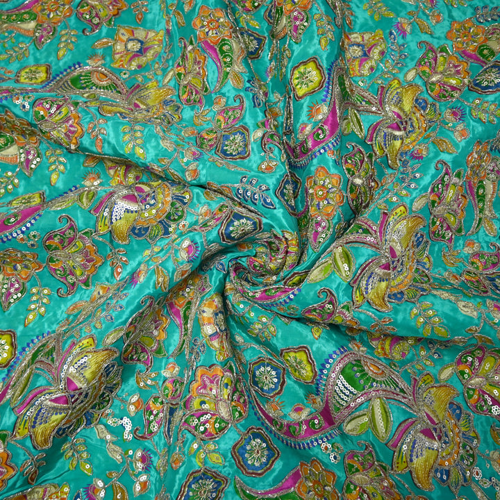 Crape Position Print Zari Sequence Embroidery Fabrics