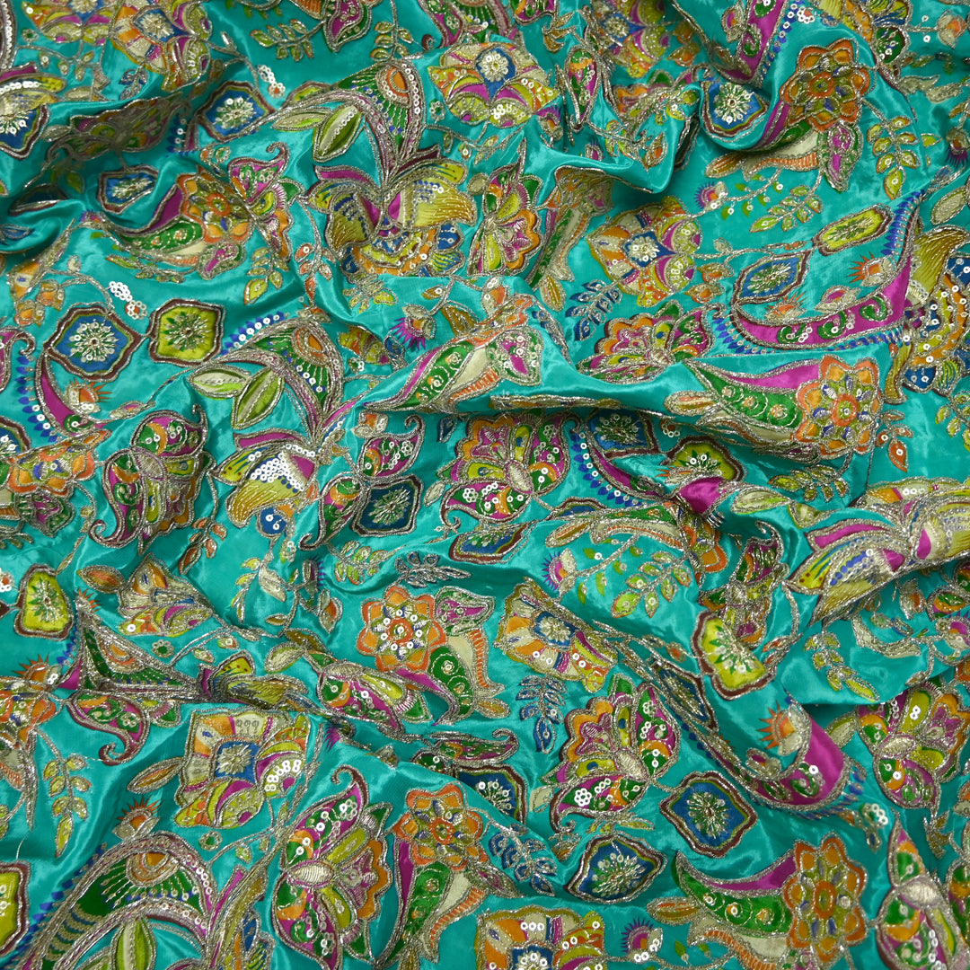 Crape Position Print Zari Sequence Embroidery Fabrics