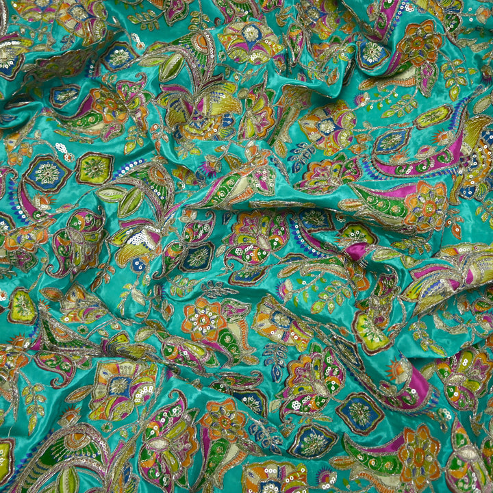 Crape Position Print Zari Sequence Embroidery Fabrics