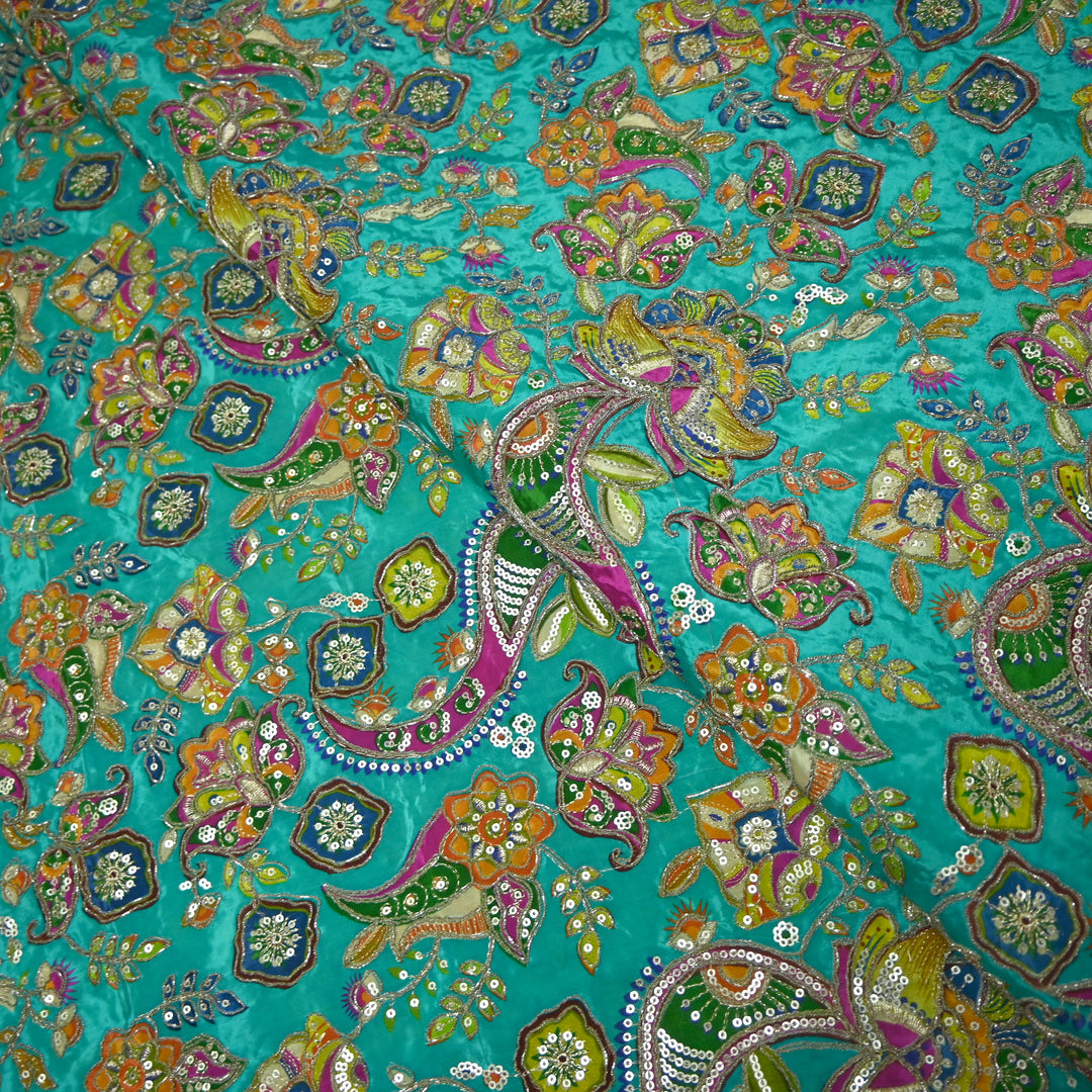 Crape Position Print Zari Sequence Embroidery Fabrics