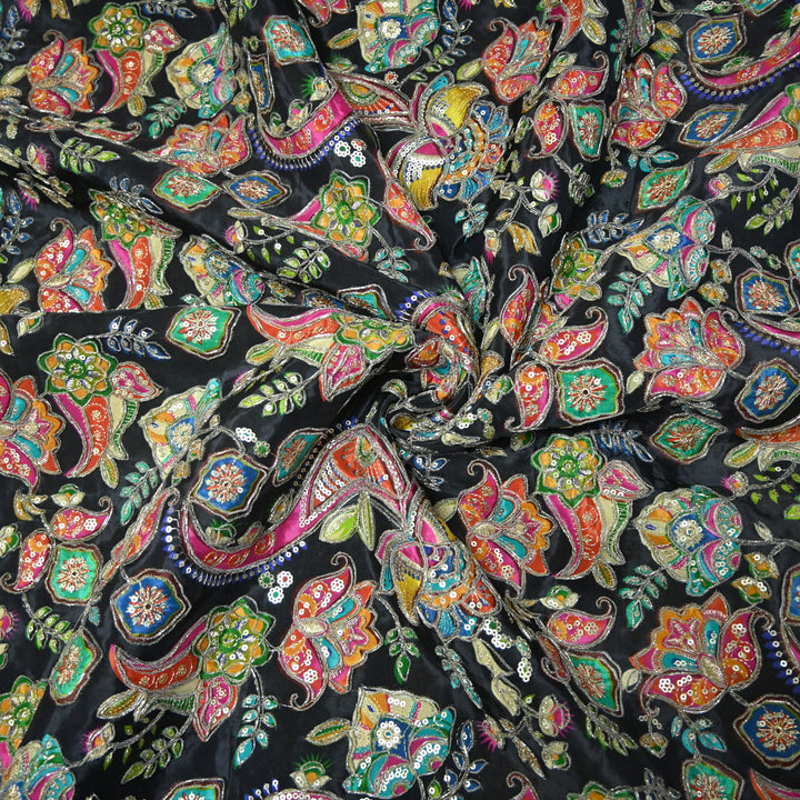 Crape Position Print Zari Sequence Embroidery Fabrics