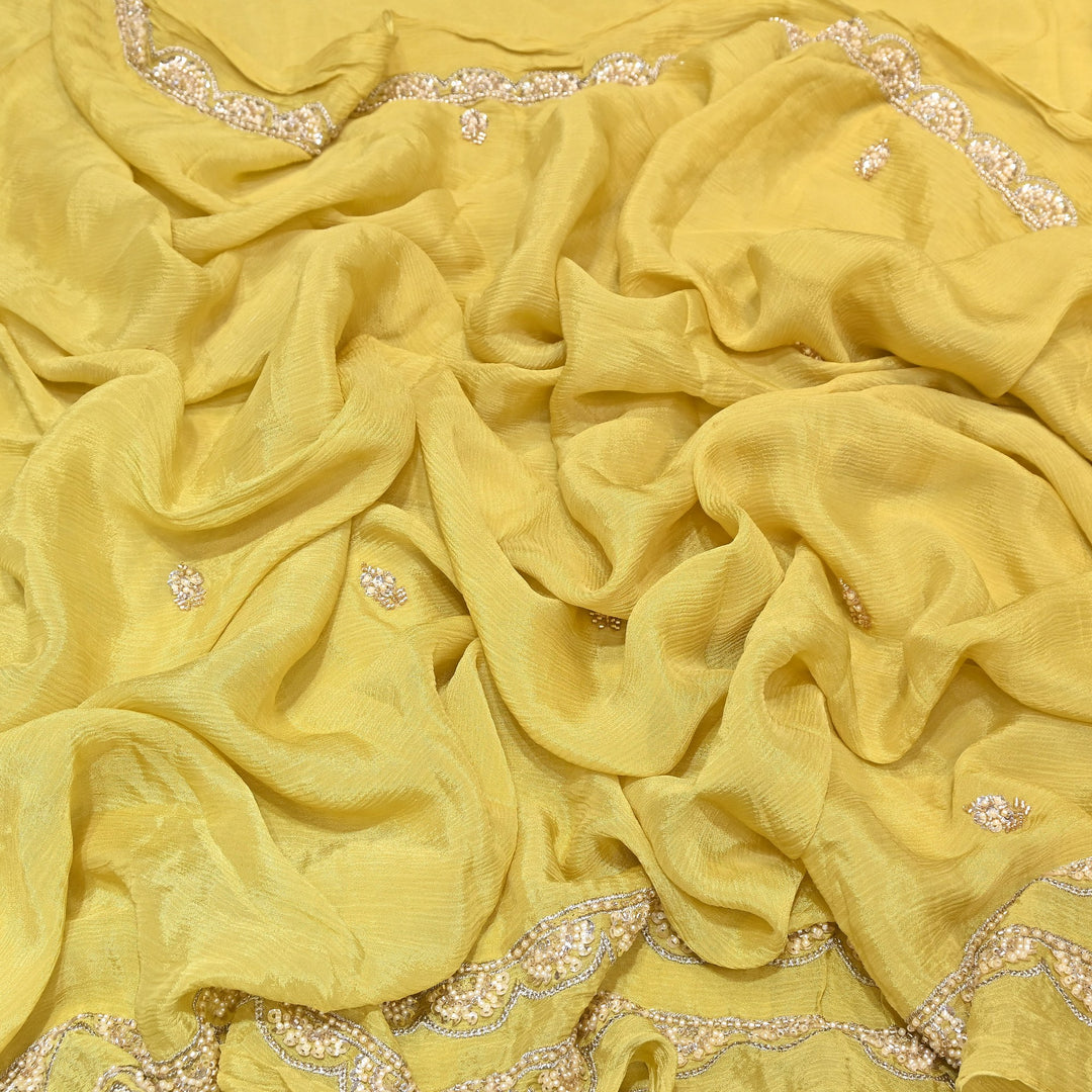 Premium Chinon Moti & Sequence Embroidery Dupatta Fabric | Designer Fabric - V2652C-2