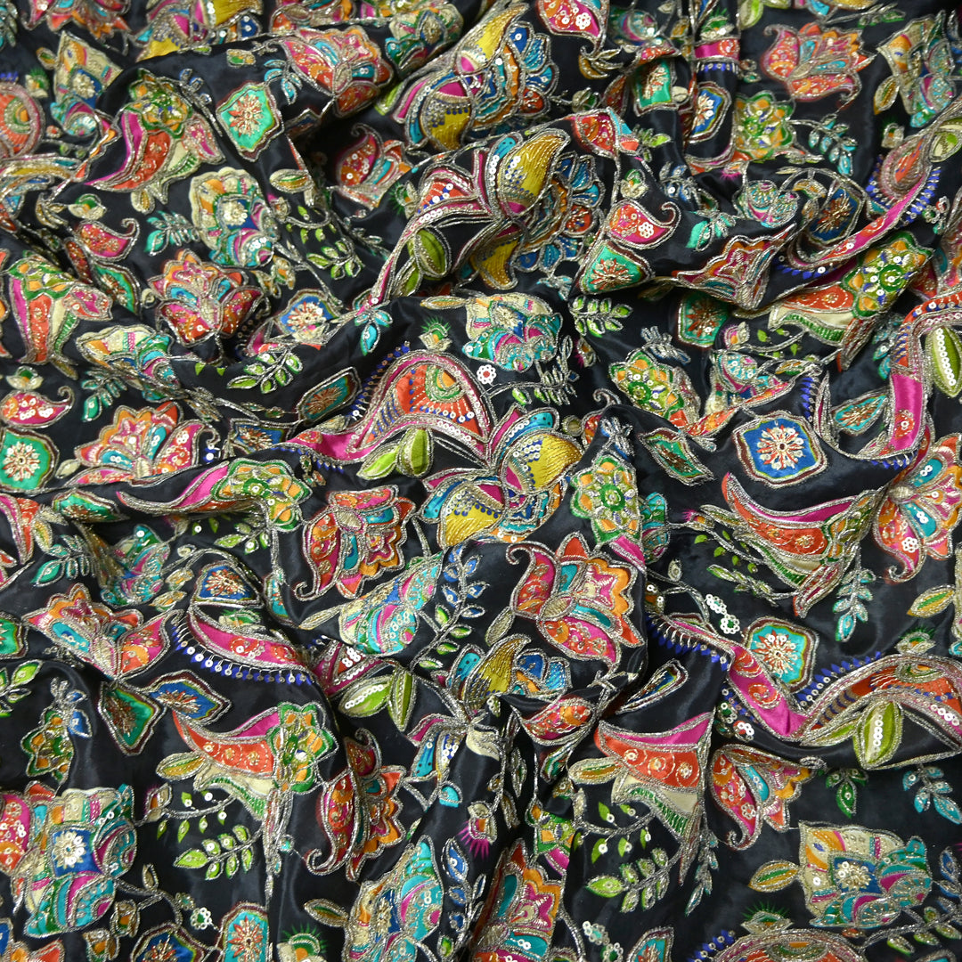 Crape Position Print Zari Sequence Embroidery Fabrics