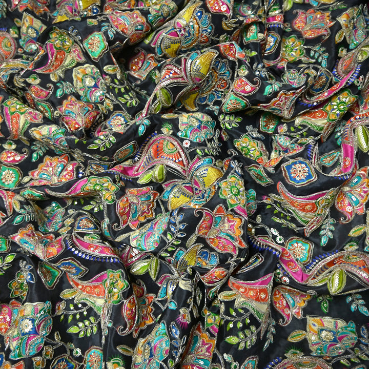 Crape Position Print Zari Sequence Embroidery Fabrics