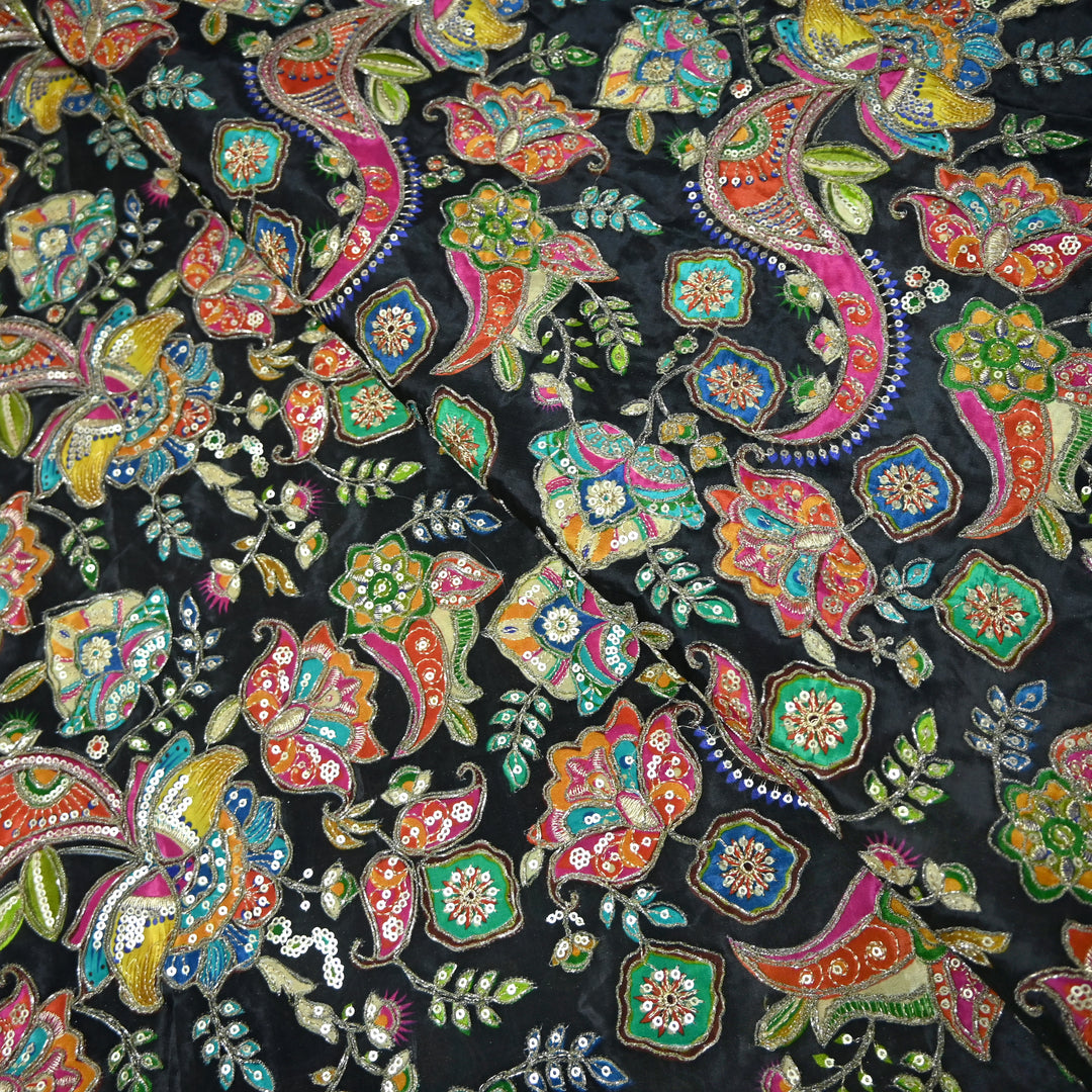 Crape Position Print Zari Sequence Embroidery Fabrics