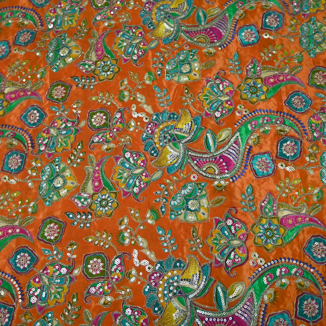 Crape Position Print Zari Sequence Embroidery Fabrics