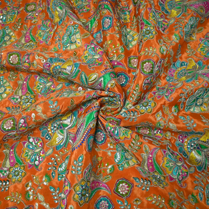 Crape Position Print Zari Sequence Embroidery Fabrics