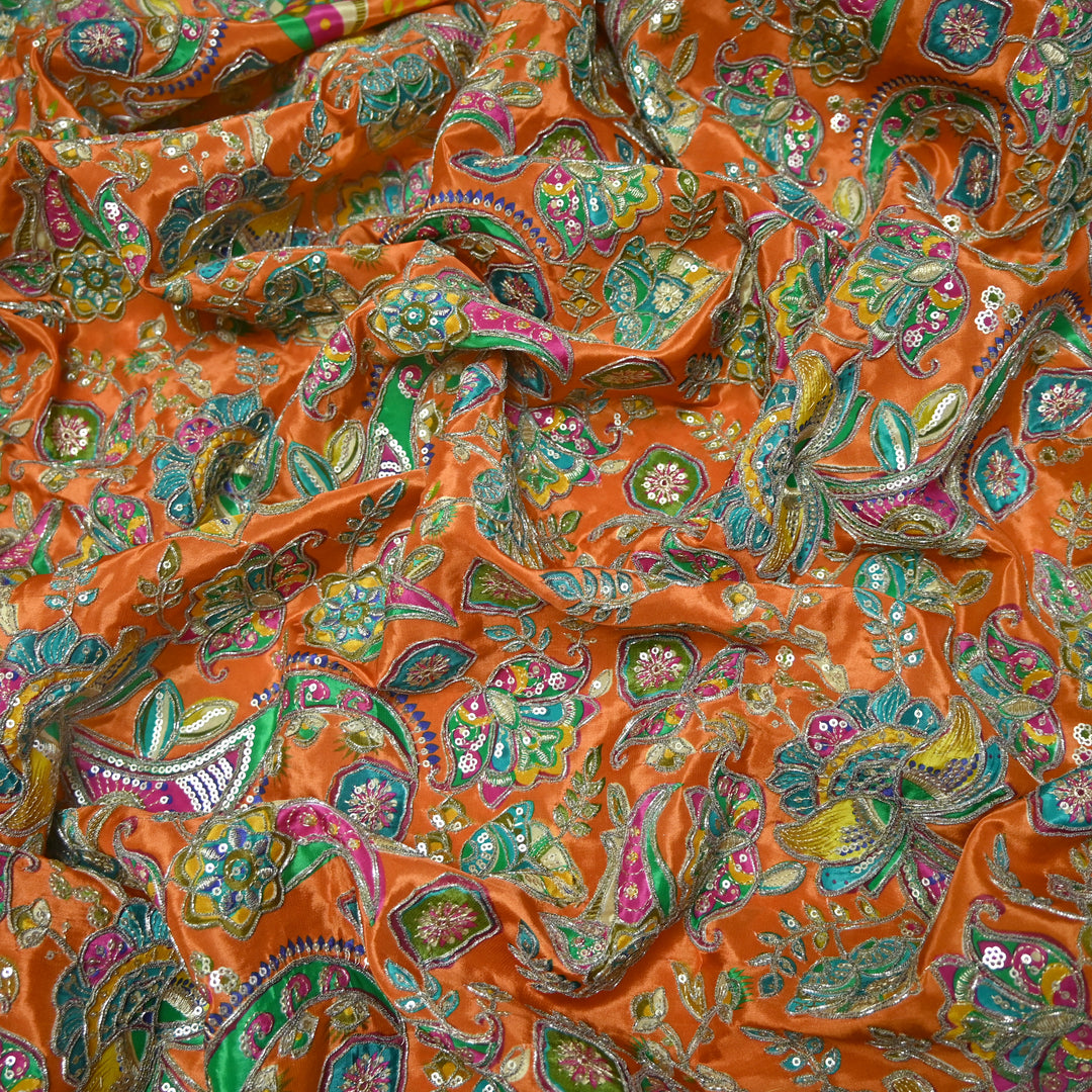 Crape Position Print Zari Sequence Embroidery Fabrics