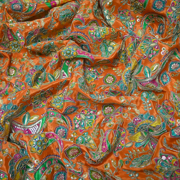 Crape Position Print Zari Sequence Embroidery Fabrics