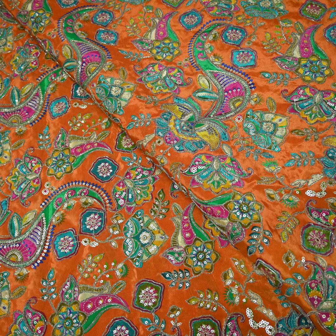 Crape Position Print Zari Sequence Embroidery Fabrics