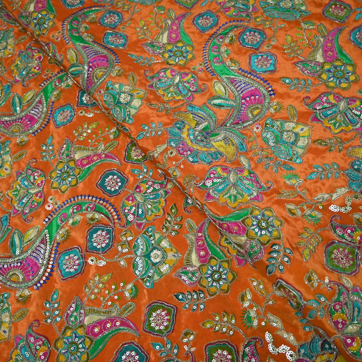 Crape Position Print Zari Sequence Embroidery Fabrics